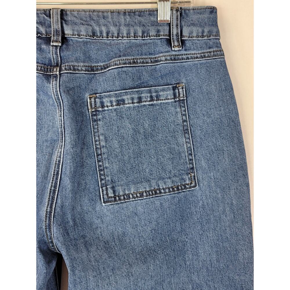 FLAMINGALS Wide Leg High Waist Front Patch Pockets Stretch Denim Jeans Size L - Picture 4 of 7